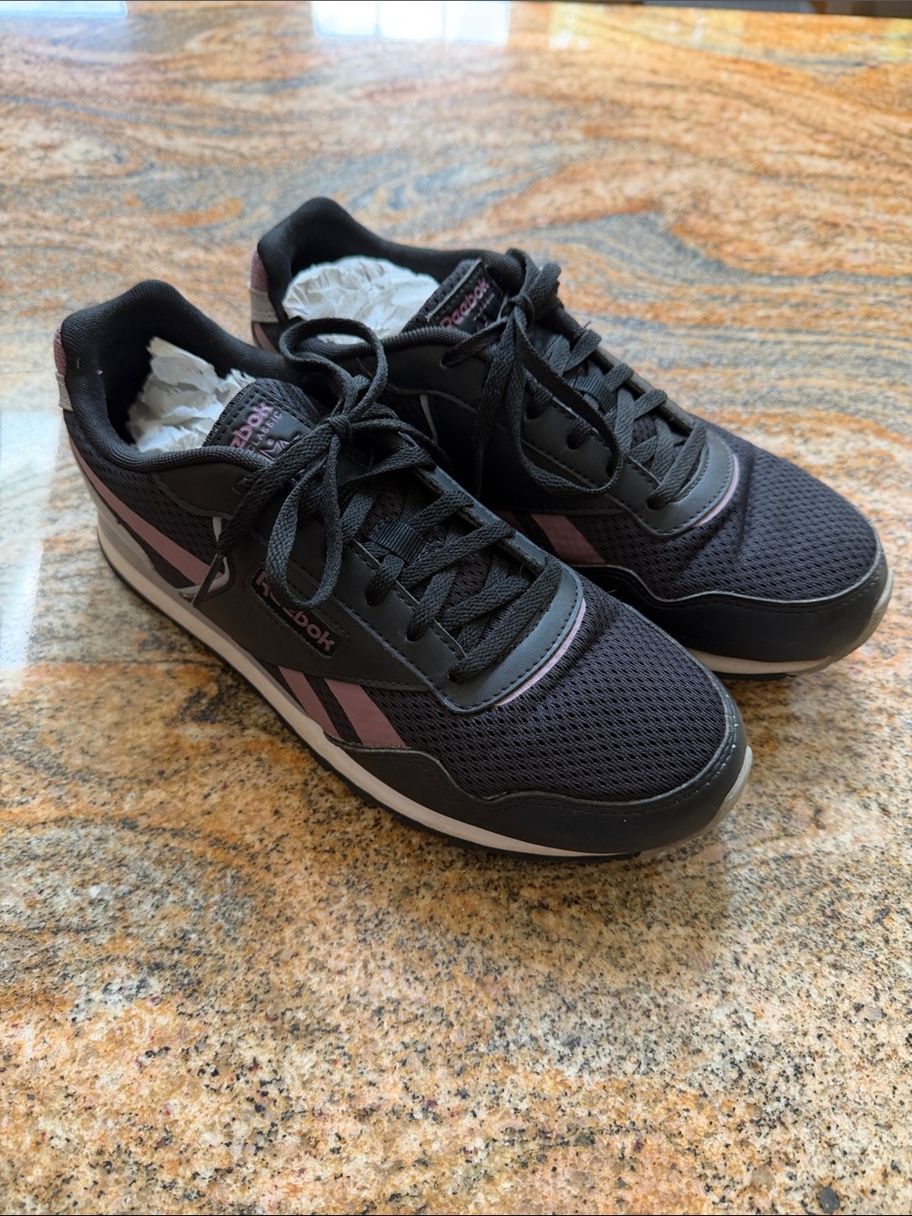 Reebok Women's 8.5 Black Sneakers with Mauve Accents